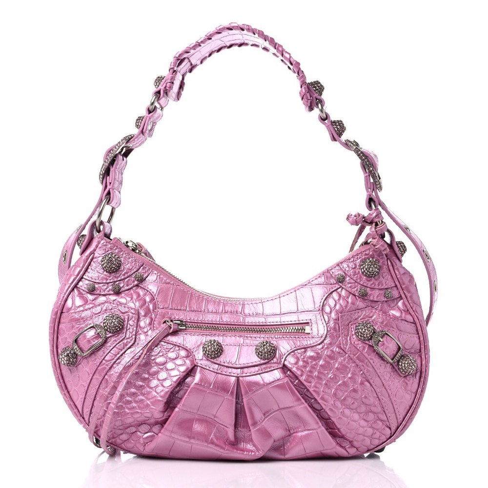 Balenciaga Pink Metallic Crystal Crocodile Rhinestone Small Le Cagole bag purse
